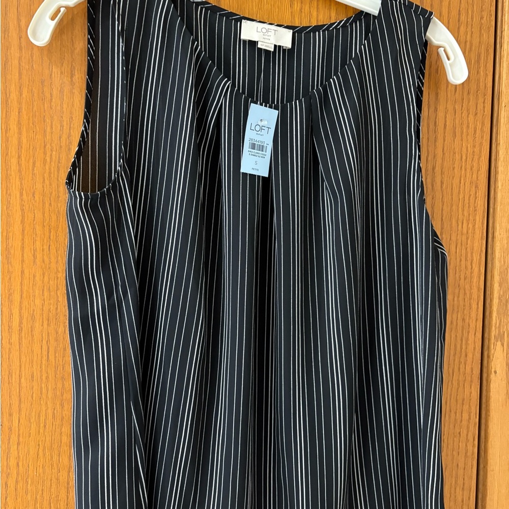 LOFT Sleeveless Black and White Pinstripe Blouse